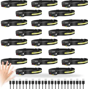 96Pcs Rechargeable Headlamp, 1000 Lumen Headlamp for Adults, 230°Bright Beam Headlamp & Spotlight, Motion Sensor, 6 Modes Lightweight Head Lamps for Camping Running Cycling, Black-96pack