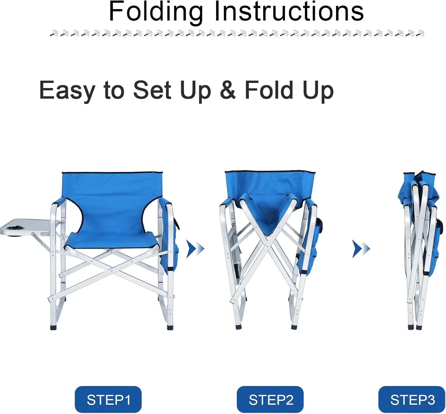 ABCCANOPY Folding Directors Chair Outdoor Camping Chair Makeup Artist Chair with Side Table & Pockets, Royal Blue