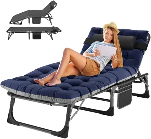 ABORON 5 Positions Camping Cots for Adults,Outdoor Folding Sleeping Cot/Mat,Folding Chaise Lounge Chair with Pillow,Portable Reclining Chair for Beach Lawn Camping Pool,Sunbathing Chairs