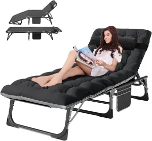 ABORON Heavy Duty Tanning Chair,Outdoor 5-Position Folding Chaise Lounge Chair with Pad,Portable Beach Lounge Chair for Outdoor Sunbathing Patio Pool Lawn Deck Poolside