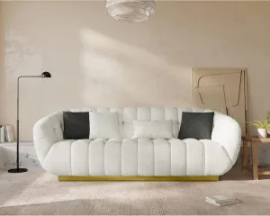 Acanva Wool-Like Living Room Sofa, Modern Mid-Century Style with Seashell Performance & Metal Base, Retro Leisure Accent Barrel Dining Decor, 89”W Couch, White