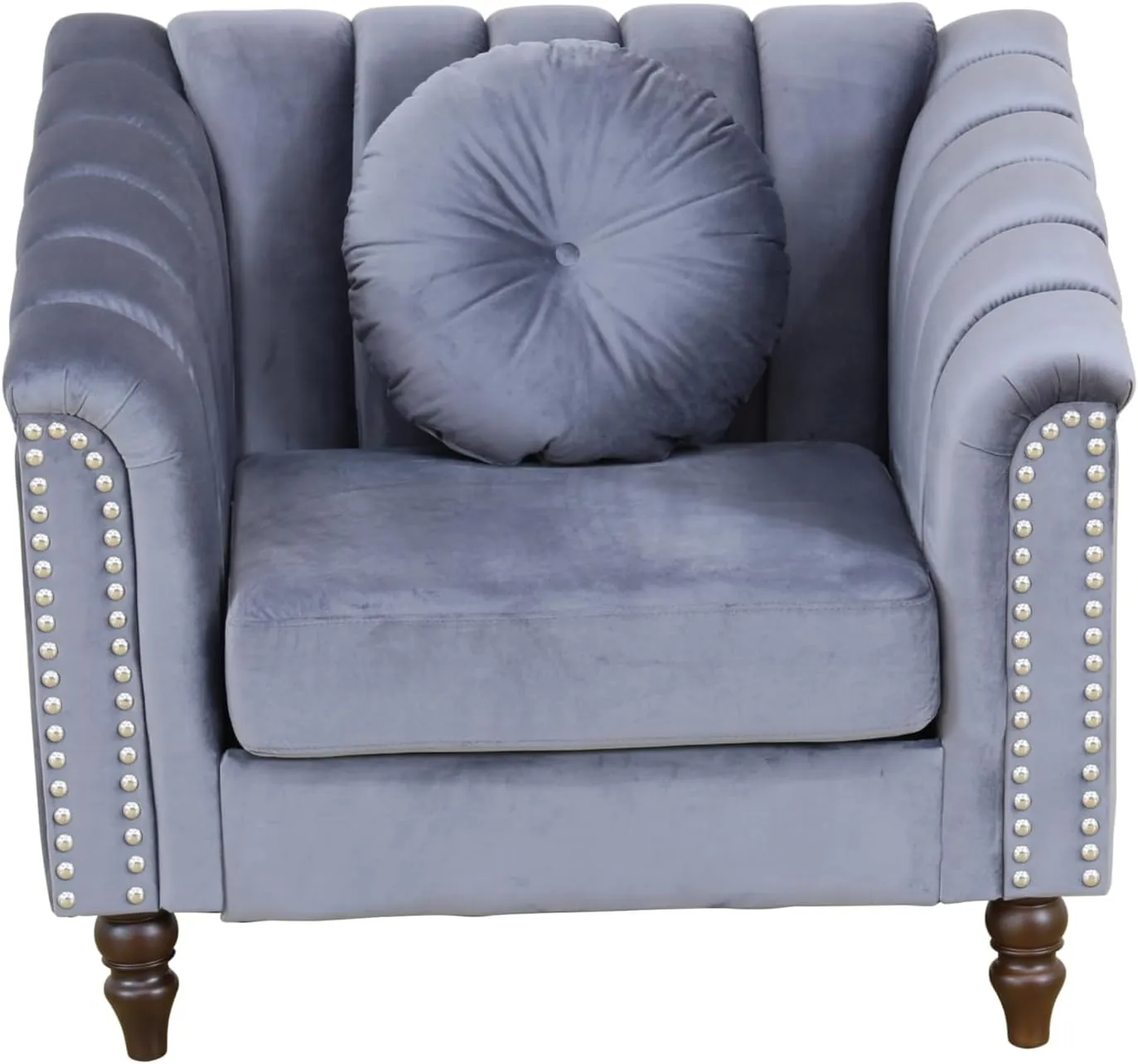 Accent Chair, Single Couch Chair with Style Button Tufted, Scroll Arms and Nailhead for Living Room, Office, Apartment, Grey