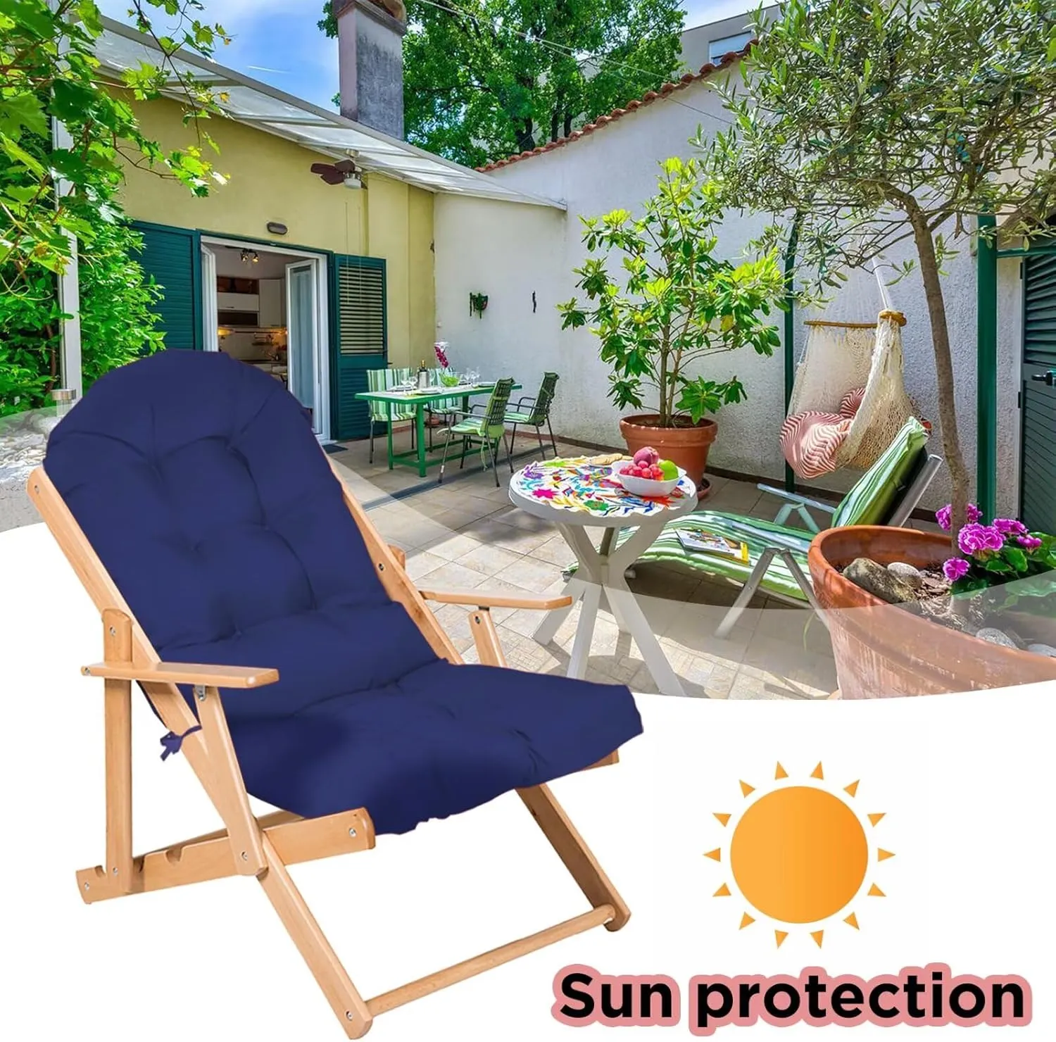 Adirondack Chair Cushion, Rocking Cushions 44x19.4x4 inch, High Back Patio Recliner Cushion of Upper and Lower with Ties, Sunscreen and Fade-Resistant Navy,1