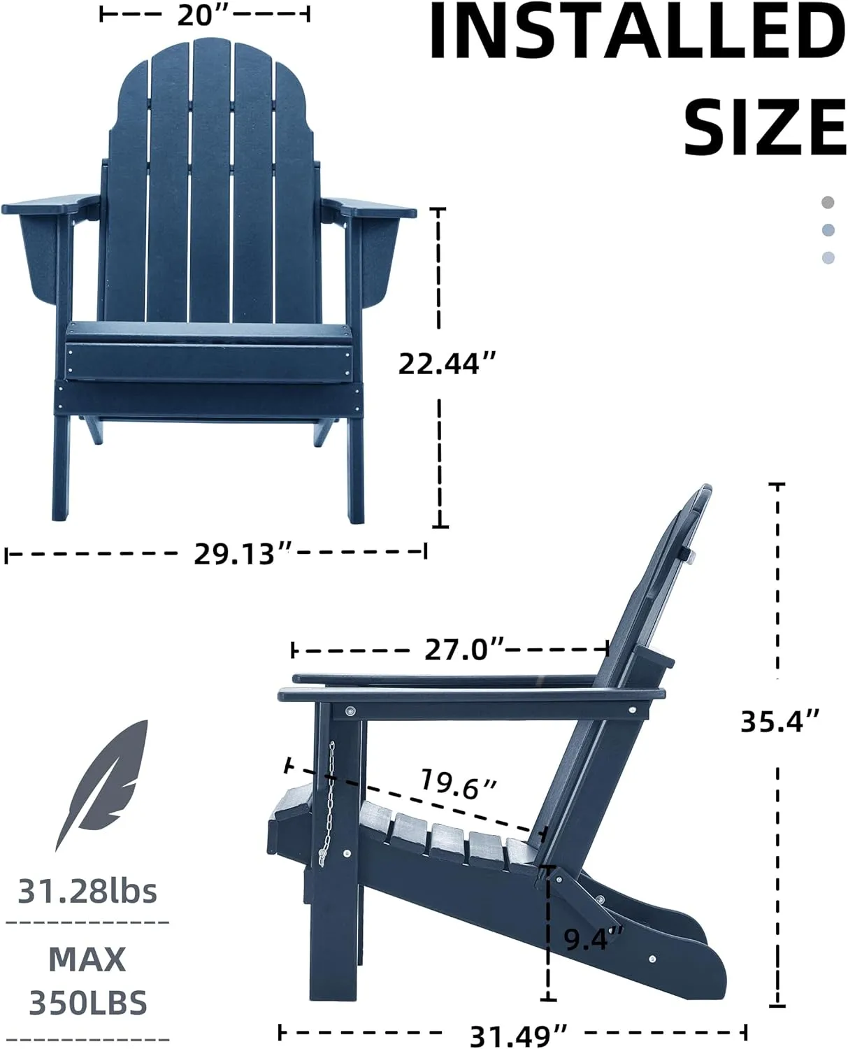 Adirondack Chairs, HDPE All-Weather Adirondack Chair, Fire Pit Chairs (Folding, Navy Blue)