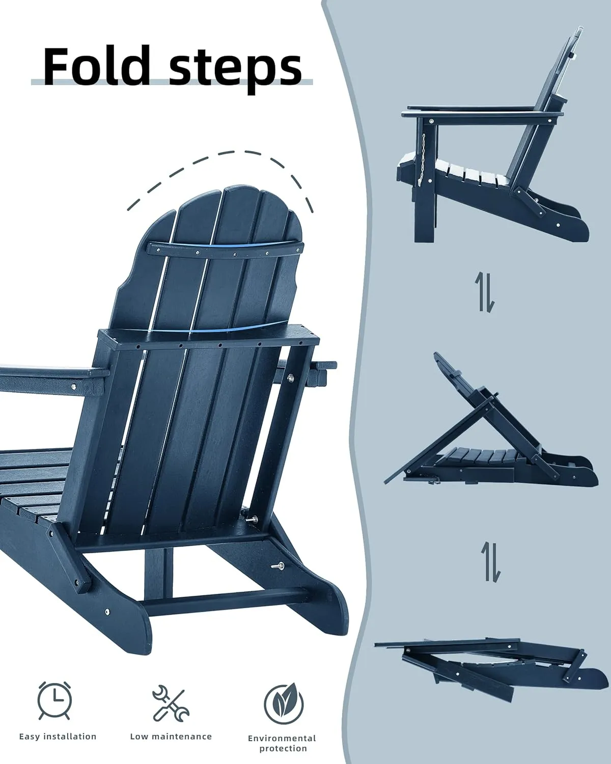 Adirondack Chairs, HDPE All-Weather Adirondack Chair, Fire Pit Chairs (Folding, Navy Blue)
