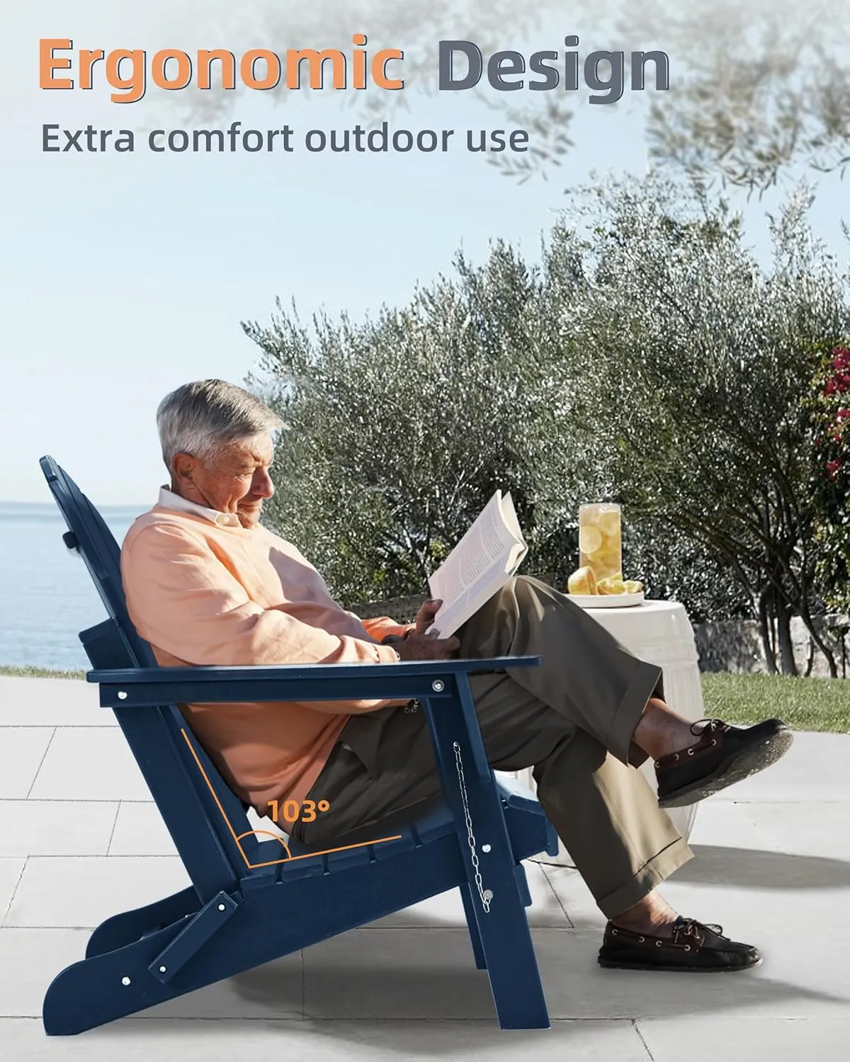 Adirondack Chairs, HDPE All-Weather Adirondack Chair, Fire Pit Chairs (Folding, Navy Blue)