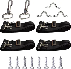 Adjustable Bimini Top Straps Black 4 Pcs, Boat Marine Tension Tie Down Webbing Straps with Double Side Hooks   Pad Eye Stainless Steel Boat Awning Hardware Accessories