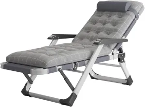 Adjustable Folding Recliner, with Removable Cotton Pad and Headrest, Portable Outdoor Garden Beach Patio Sun Lounger Chair, Load 200kg