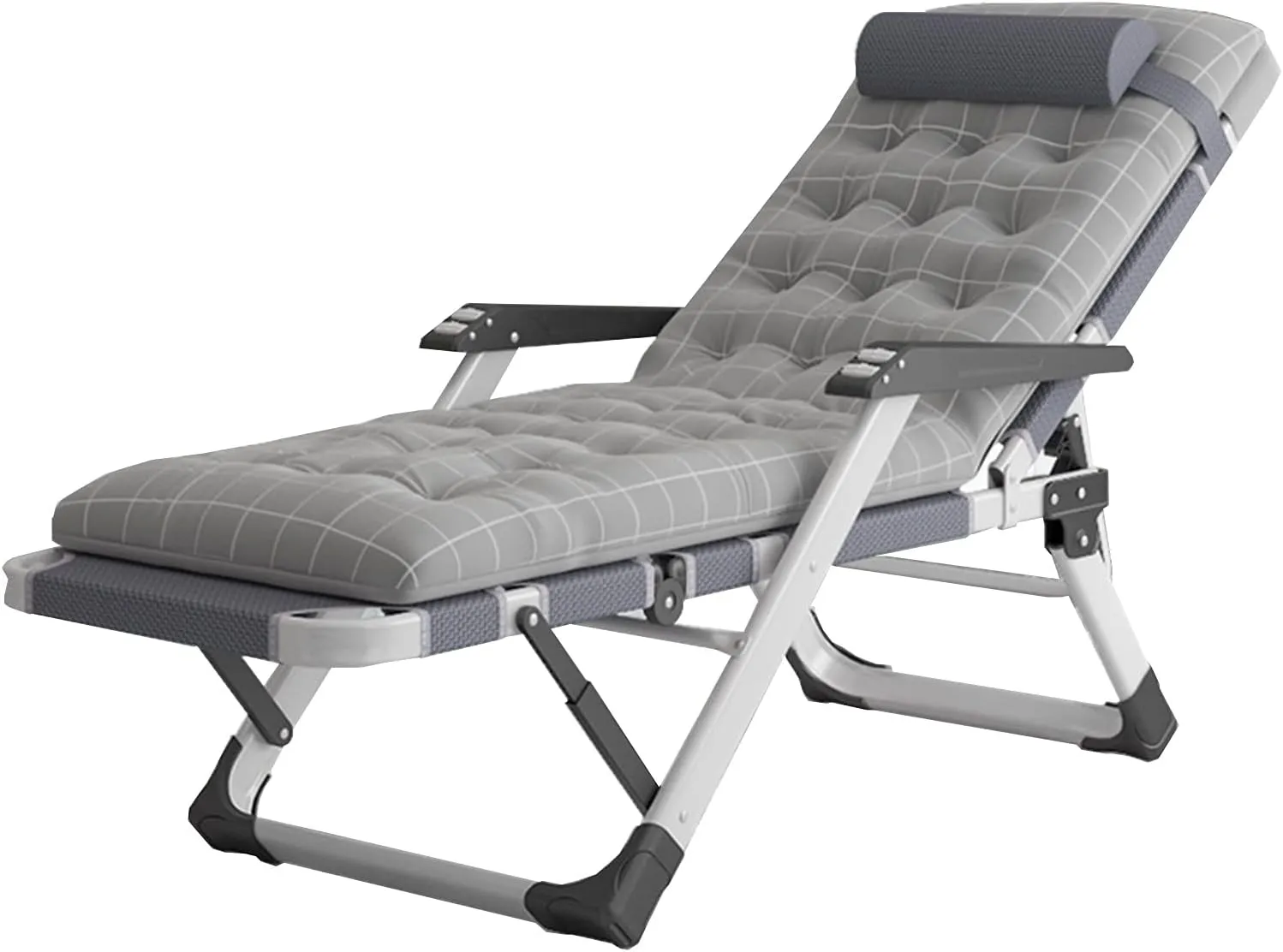 Adjustable Folding Recliner, with Removable Cotton Pad and Headrest, Portable Outdoor Garden Beach Patio Sun Lounger Chair, Load 200kg