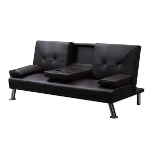 Adjustable Leather Sofa Bed with 3 Seater Cup Holder