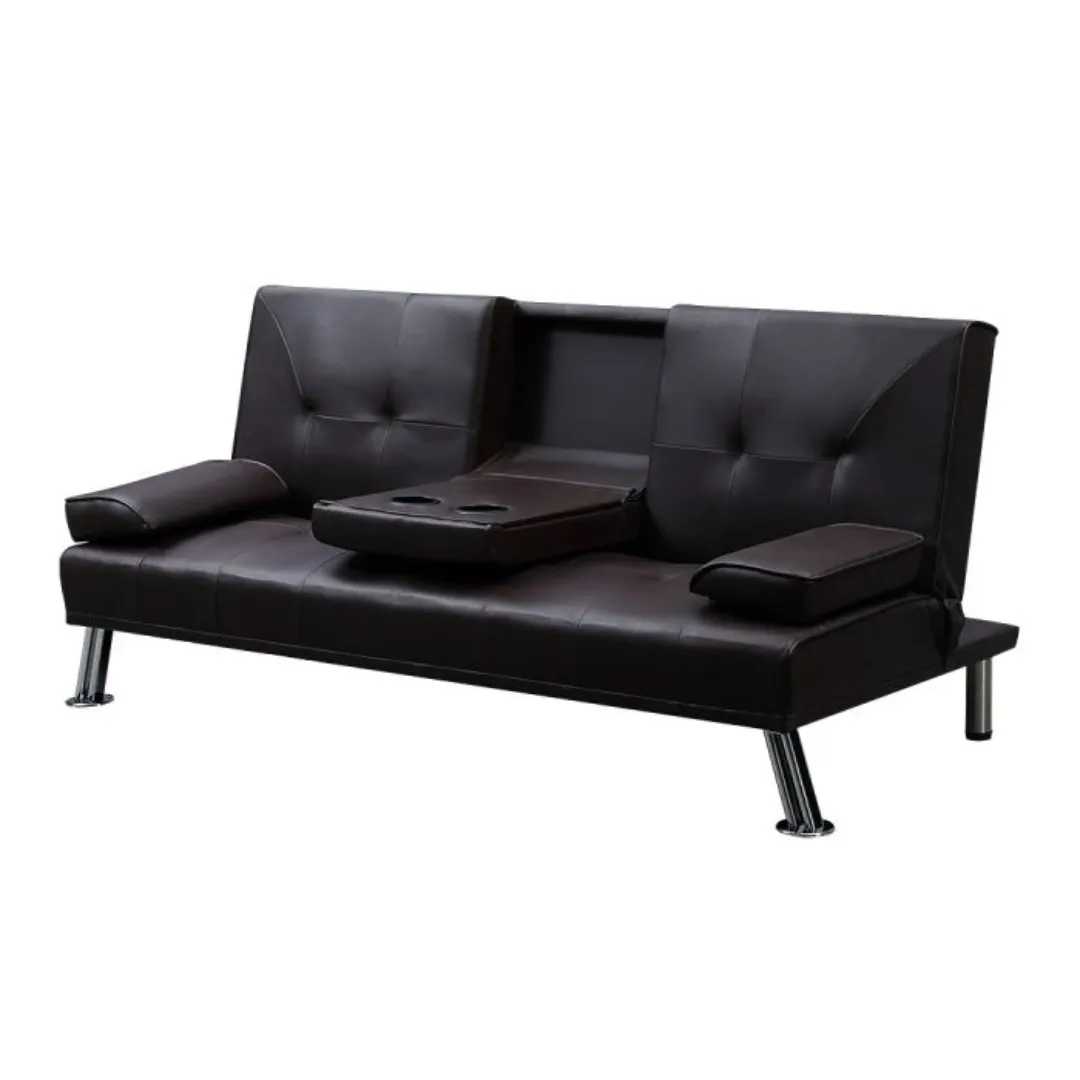 Adjustable Leather Sofa Bed with 3 Seater Cup Holder