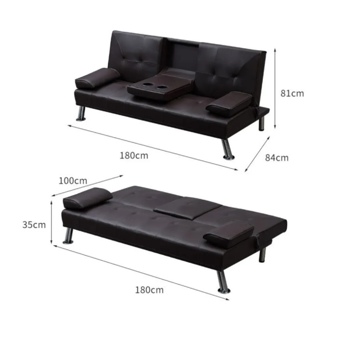Adjustable Leather Sofa Bed with 3 Seater Cup Holder