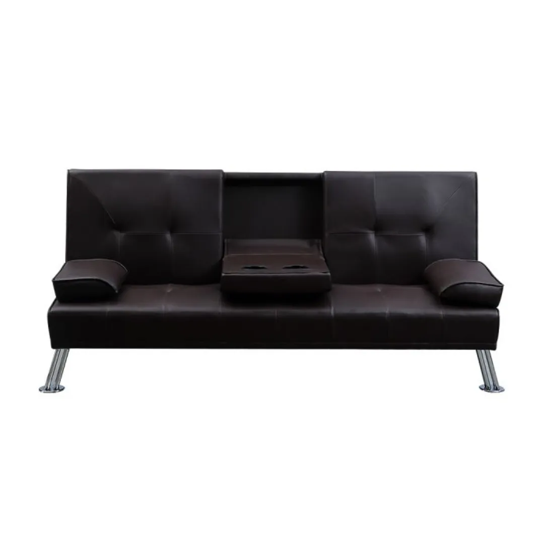 Adjustable Leather Sofa Bed with 3 Seater Cup Holder