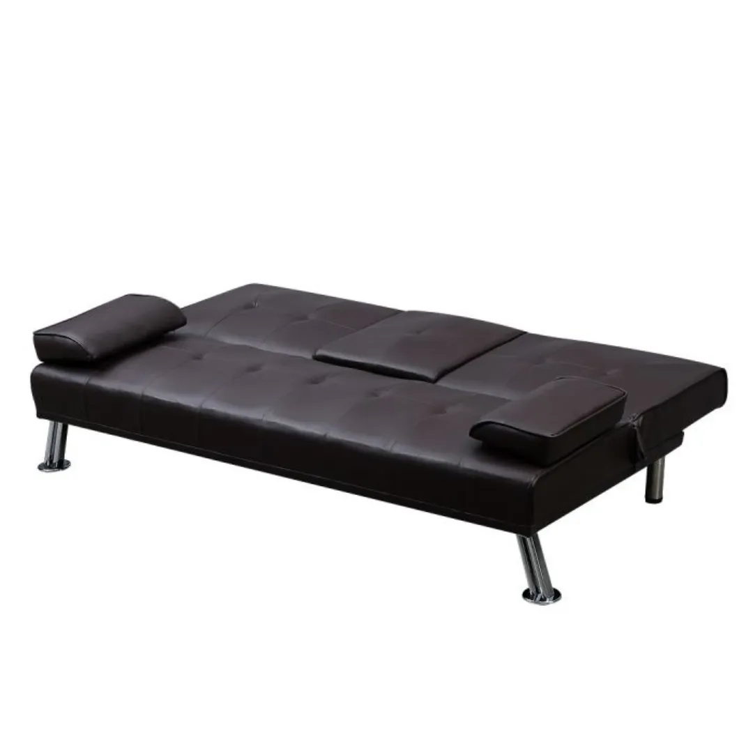 Adjustable Leather Sofa Bed with 3 Seater Cup Holder