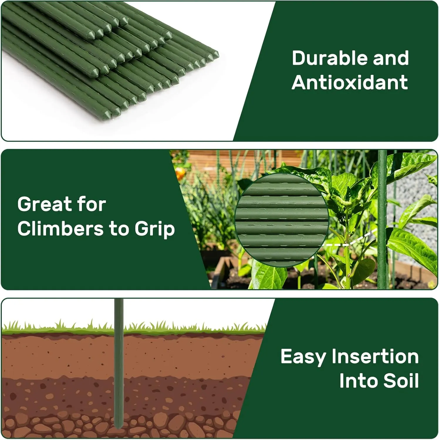 AGTEK 57.6" Garden Stakes, 50PCS Plastic Coated Plant Stakes, 4.8ft Plant Support for Climbing Plants