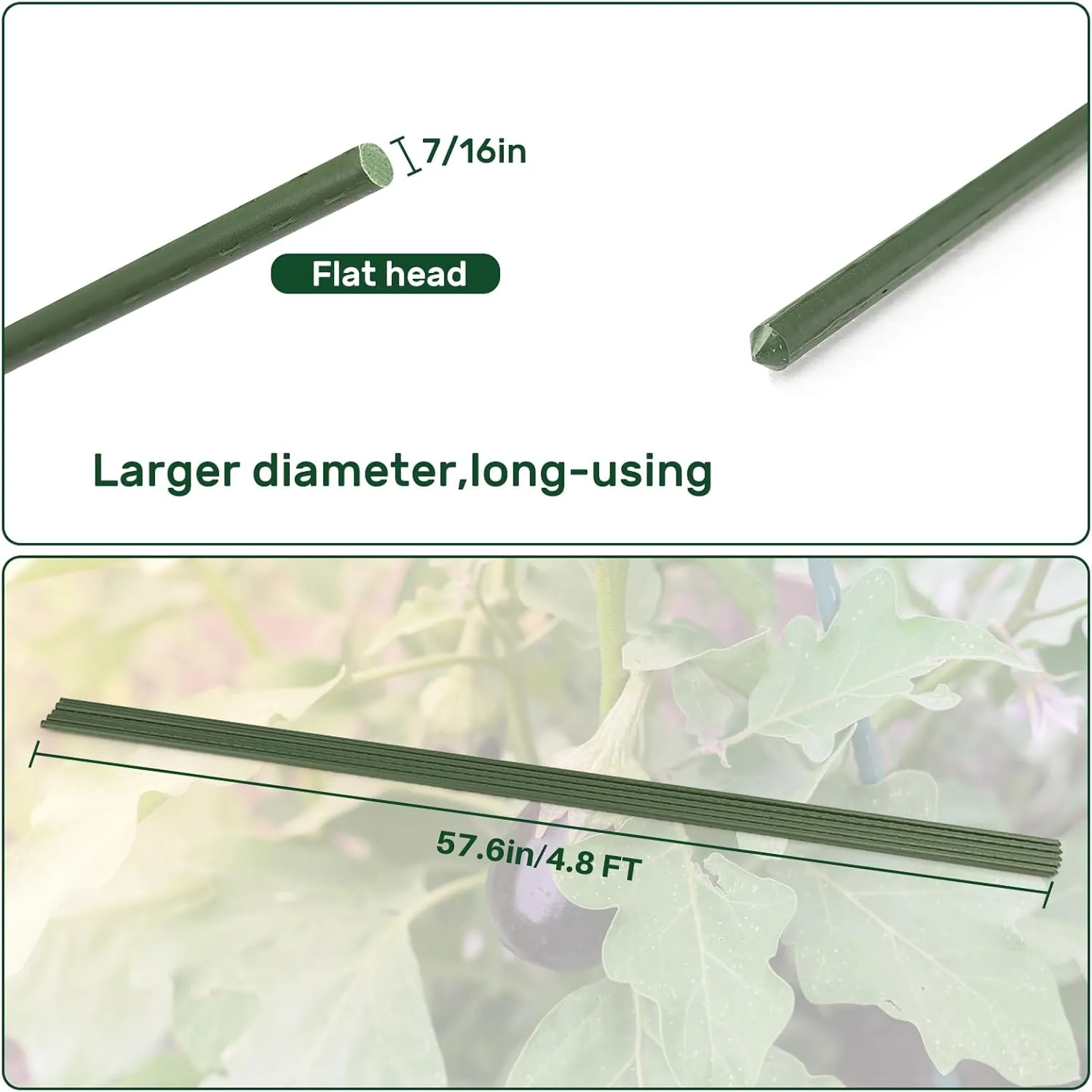 AGTEK 57.6" Garden Stakes, 50PCS Plastic Coated Plant Stakes, 4.8ft Plant Support for Climbing Plants