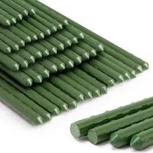 AGTEK 57.6" Garden Stakes, 50PCS Plastic Coated Plant Stakes, 4.8ft Plant Support for Climbing Plants