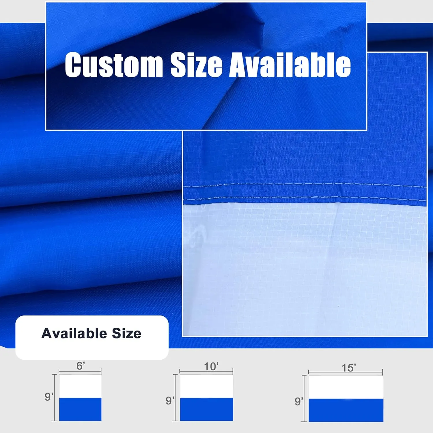 Alion Home Nylon Ripstop Water Repellent Fabric for Sun Shelter, Home Flag, Outdoor Banner, Beach Tent, Shade Canopy and Kite, Two-Tone Vibrant Color (9' x 15', Blue&White)