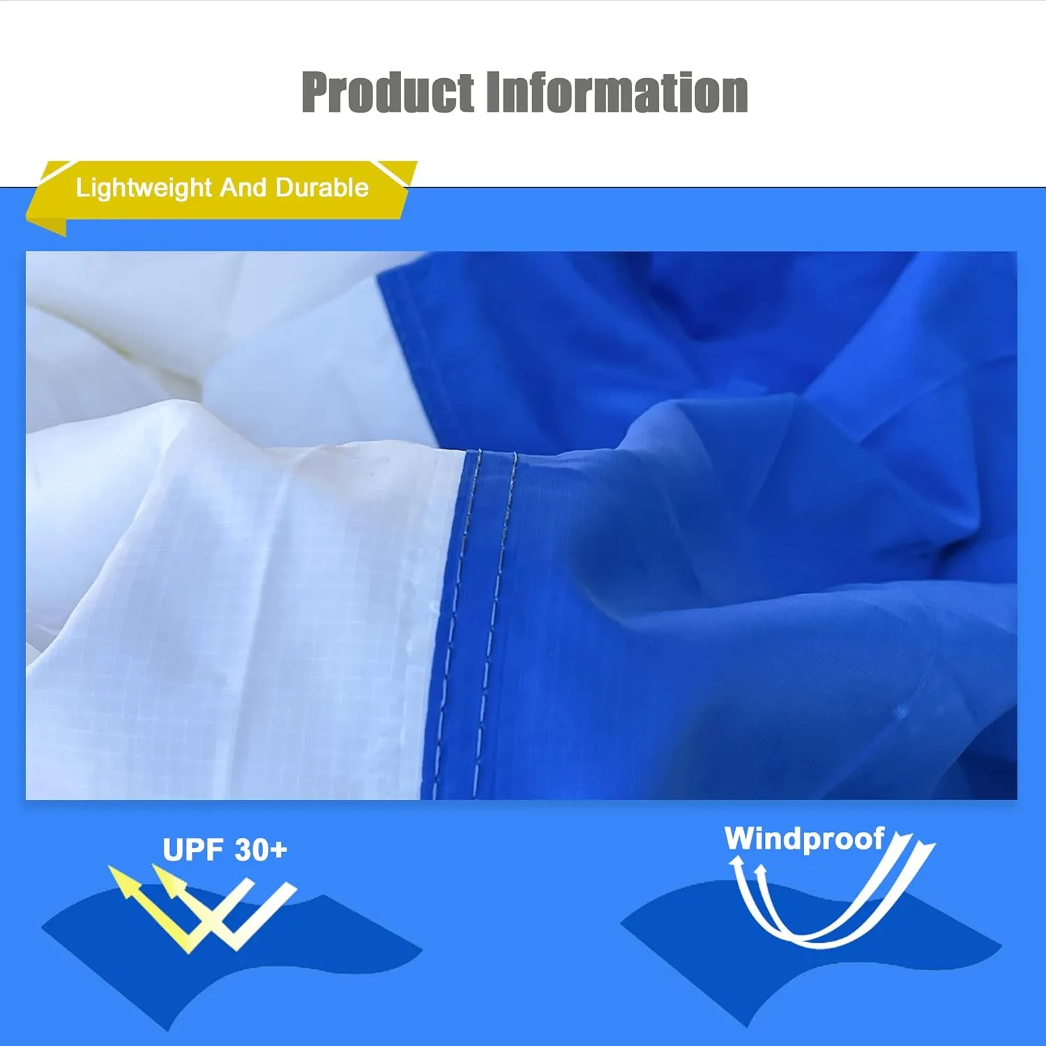 Alion Home Nylon Ripstop Water Repellent Fabric for Sun Shelter, Home Flag, Outdoor Banner, Beach Tent, Shade Canopy and Kite, Two-Tone Vibrant Color (9' x 15', Blue&White)