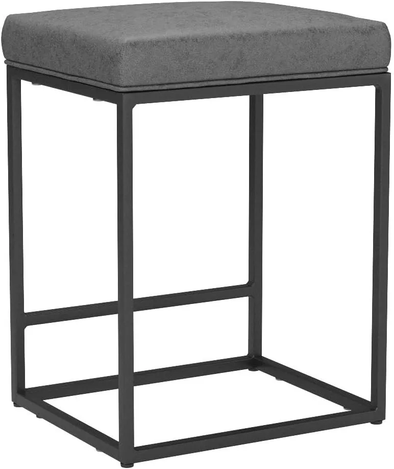 ALPHA HOME 24 Inch Counter Height Bar Stools Set of 2, Upholstered Bar Stools for Kitchen Island, Counter Stools with Faux Leather Cushion and Sturdy Metal Frame, Modern Barstools, Grey