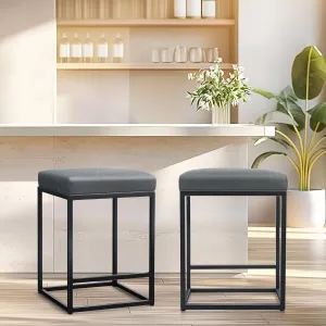 ALPHA HOME 24 Inch Counter Height Bar Stools Set of 2, Upholstered Bar Stools for Kitchen Island, Counter Stools with Faux Leather Cushion and Sturdy Metal Frame, Modern Barstools, Grey