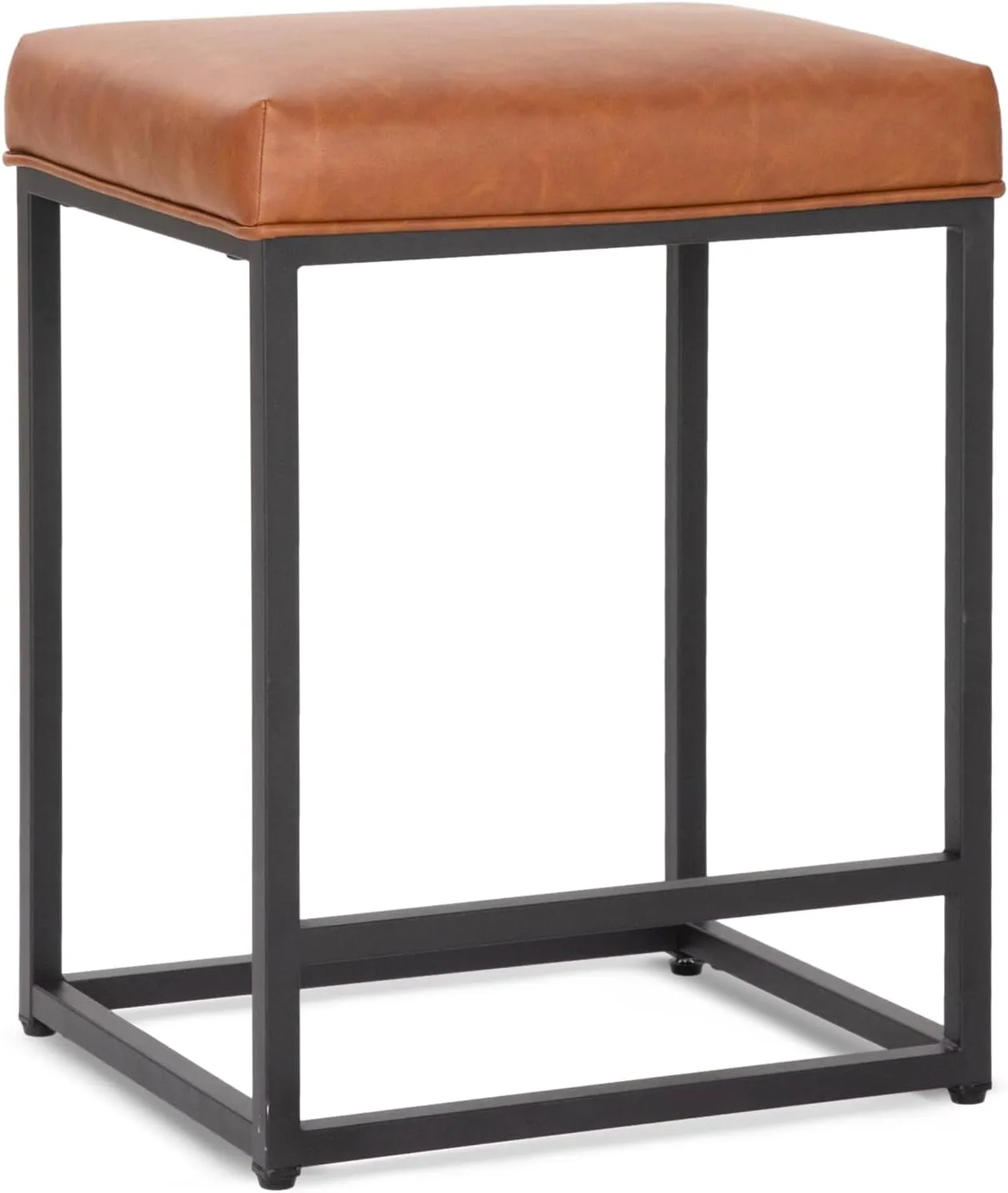 ALPHA HOME 24 Inch Counter Height Bar Stools, Upholstered Bar Stools for Kitchen Island, Counter Stools with Faux Leather Cushion and Sturdy Metal Frame, Modern Barstools, Caramel
