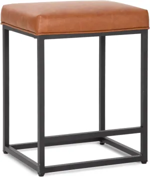 ALPHA HOME 24 Inch Counter Height Bar Stools, Upholstered Bar Stools for Kitchen Island, Counter Stools with Faux Leather Cushion and Sturdy Metal Frame, Modern Barstools, Caramel