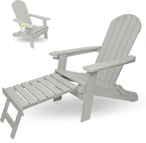 Alpine Corporation MFW104LGR Folding Adirondack Chair w/Cup Holder & Ottoman, Seating for Garden, Deck & Patio, 38" H, Gray