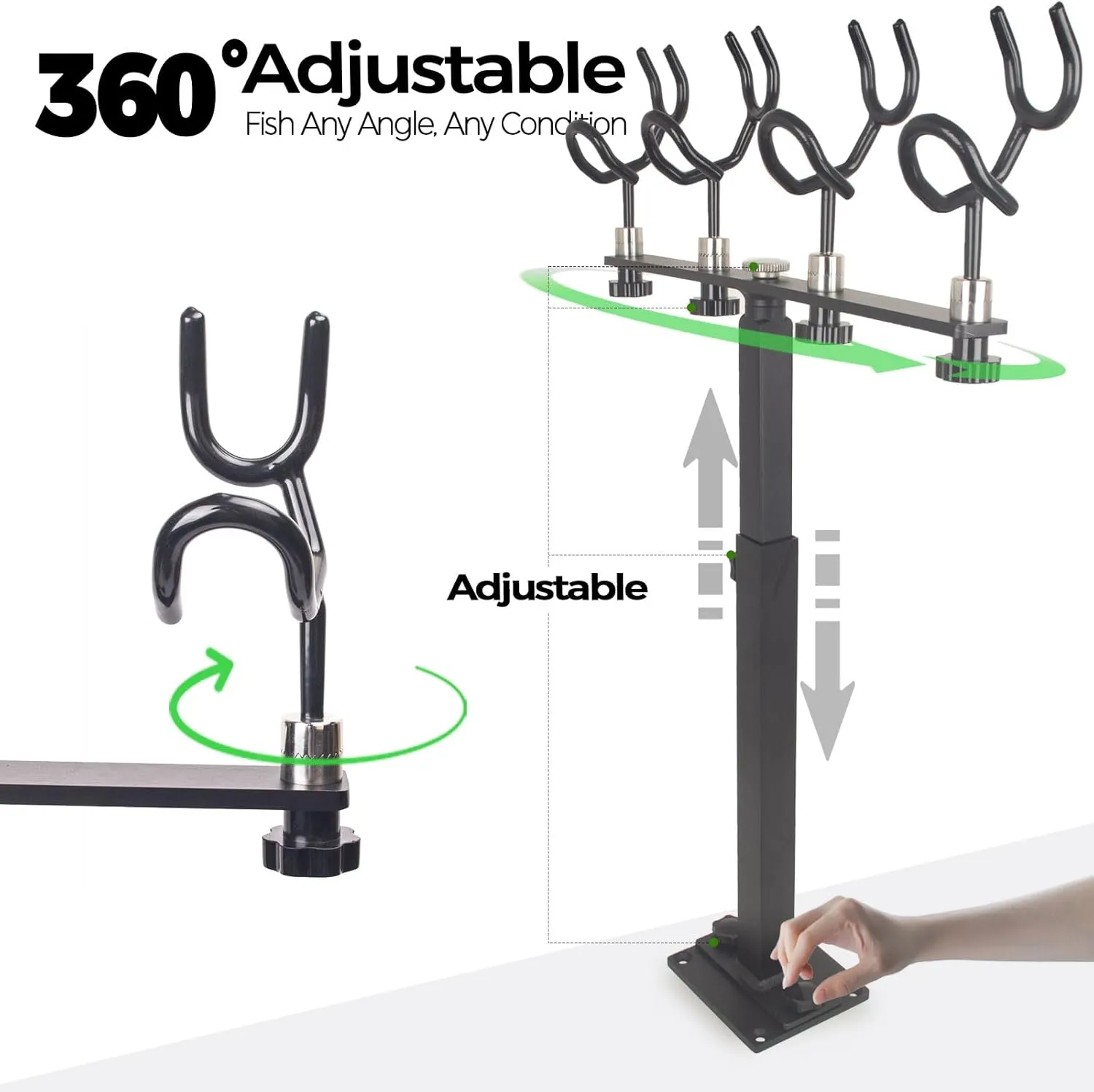 Aluminum Fishing Rod Holder - Heavy Duty Marine Grade Boat Accessories, Sure Grip Pole Support Bracket for Saltwater Fishing Boats, Yachts & Ships