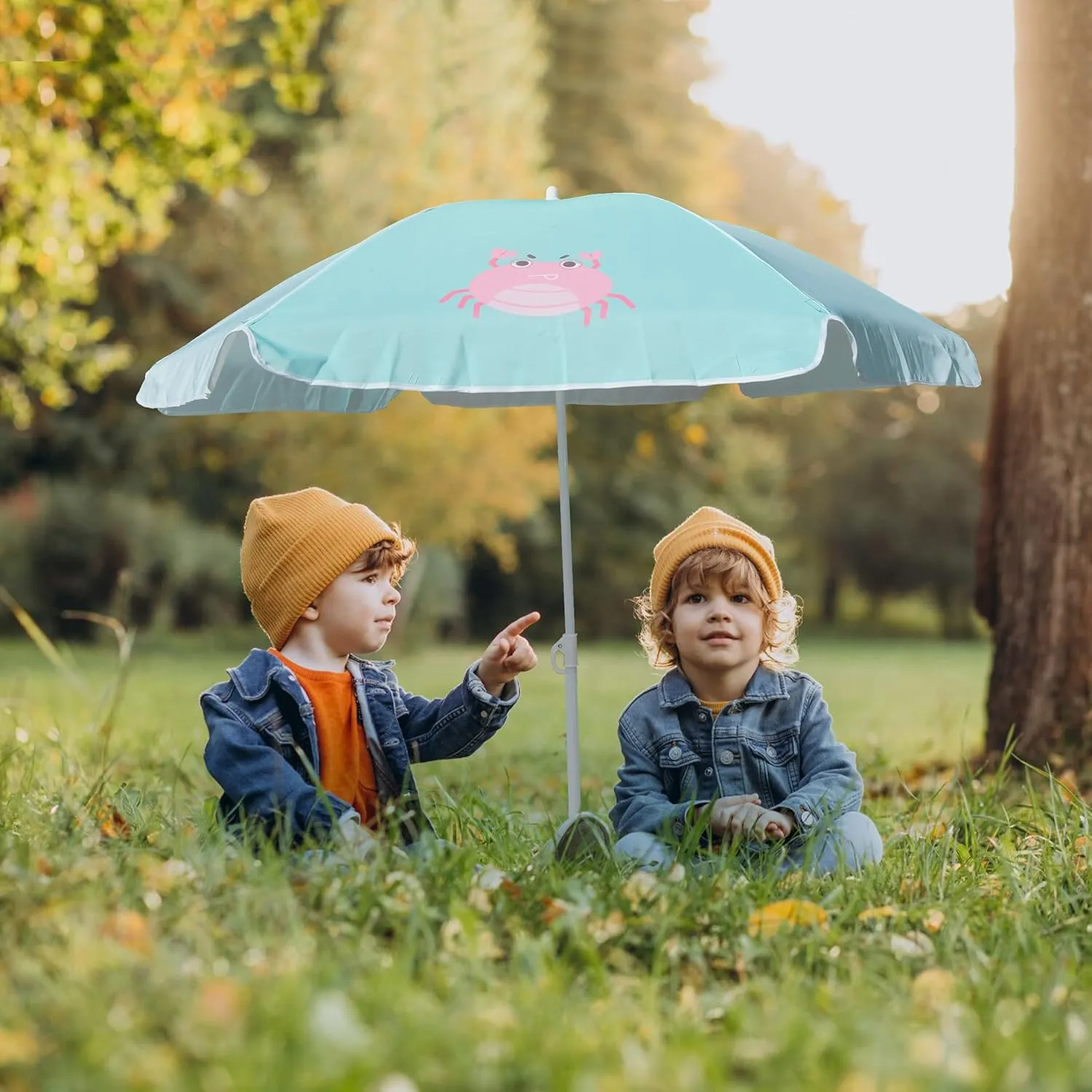 AMMSUN 5ft Seaside Beach Umbrella for Sand and Water Table - Kids Durable Umbrellas for children Beach Camping Garden Outdoor Play Shade