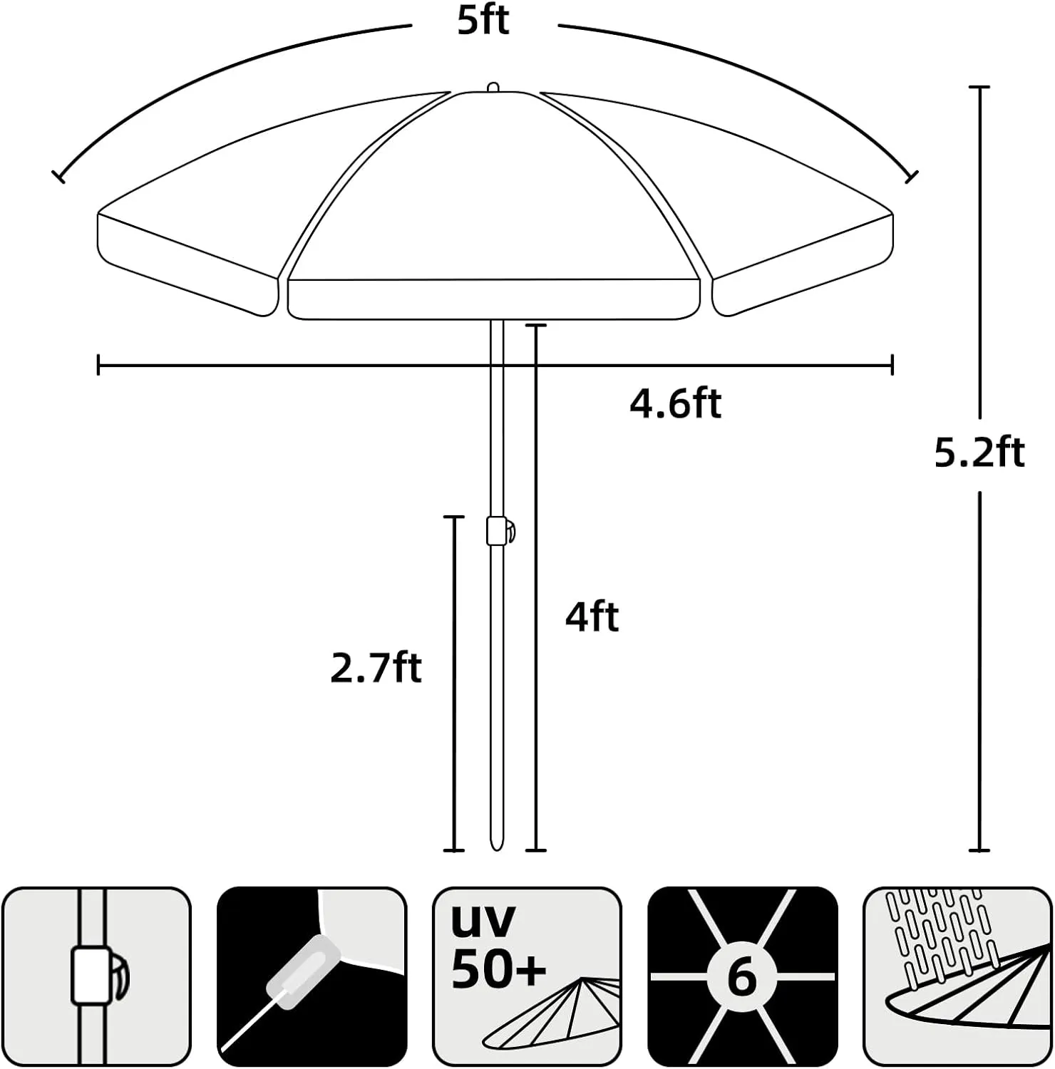 AMMSUN 5ft Seaside Beach Umbrella for Sand and Water Table - Kids Durable Umbrellas for children Beach Camping Garden Outdoor Play Shade