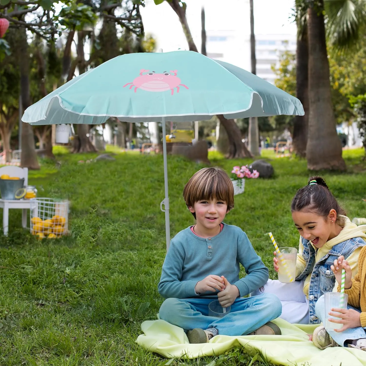AMMSUN 5ft Seaside Beach Umbrella for Sand and Water Table - Kids Durable Umbrellas for children Beach Camping Garden Outdoor Play Shade
