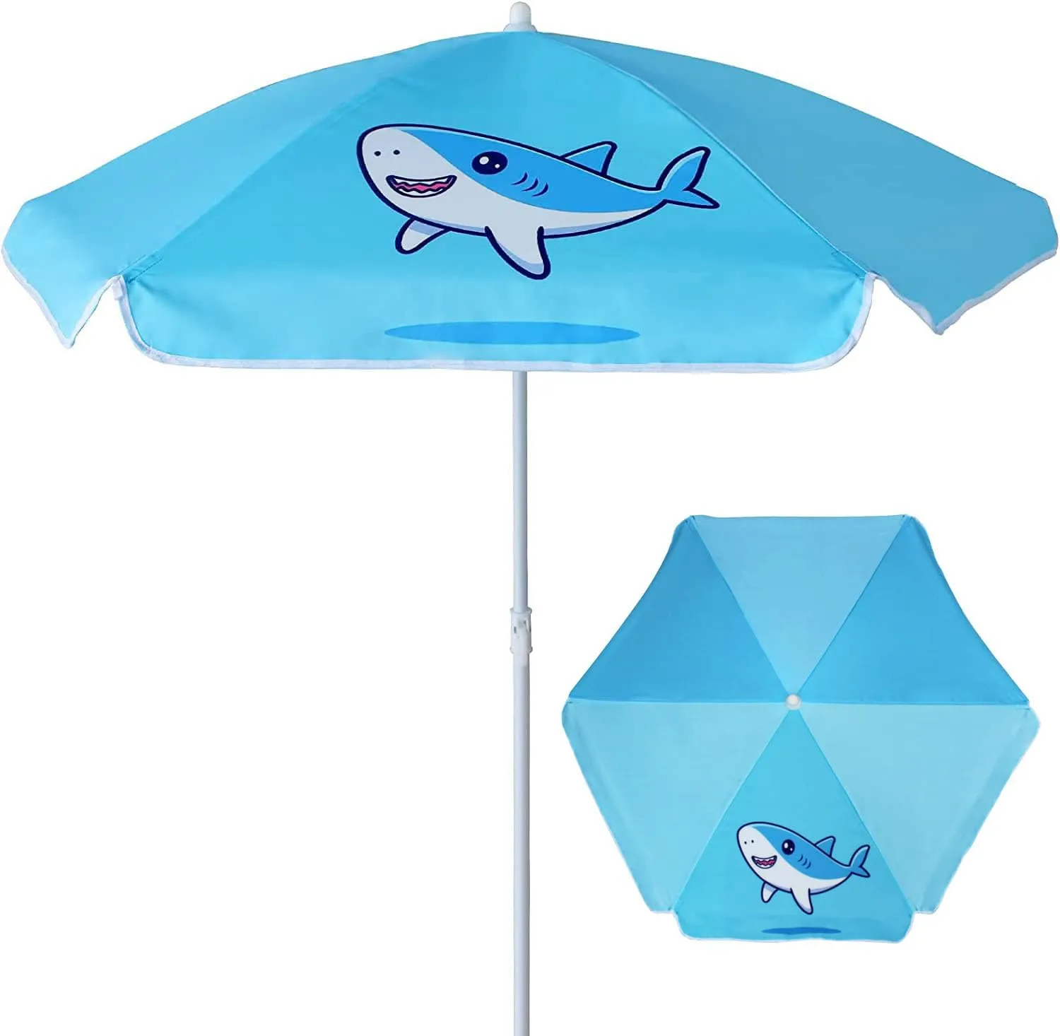 AMMSUN 5ft Seaside Umbrella for Sand Box Water Table - Kids Durable Umbrellas for children Picnic Beach Camping Garden Outdoor Play Shade (5ft Light Blue Shark)