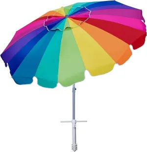 AMMSUN 7.5ft Large Heavy Duty HIGH Wind Beach Umbrella with sand anchor & Tilt Sun Shelter, UPF 50  Protection Outdoor Umbrellas Sunshade with Carry Bag for Patio Garden Pool Backyard Rainbow