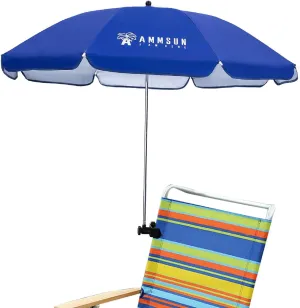 AMMSUN Chair Umbrella with Universal Clamp 43 inches UPF 50 , Portable Clamp on Patio Chair, Beach Chair, Stroller, Sport chair, Wheelchair and Wagon, Blue