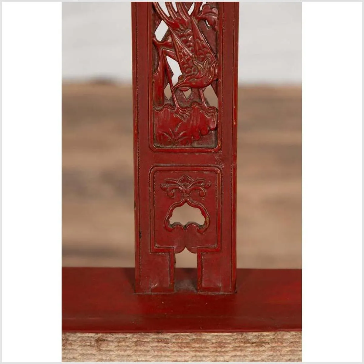 Antique Chinese Red Lacquered Folding Traveler's Chair with Footrest and Fabric