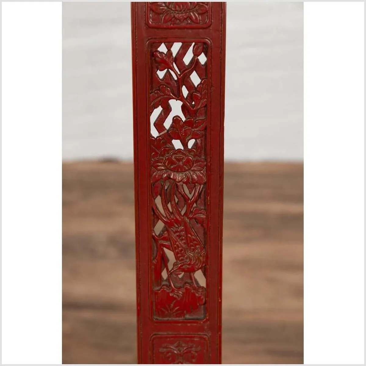 Antique Chinese Red Lacquered Folding Traveler's Chair with Footrest and Fabric