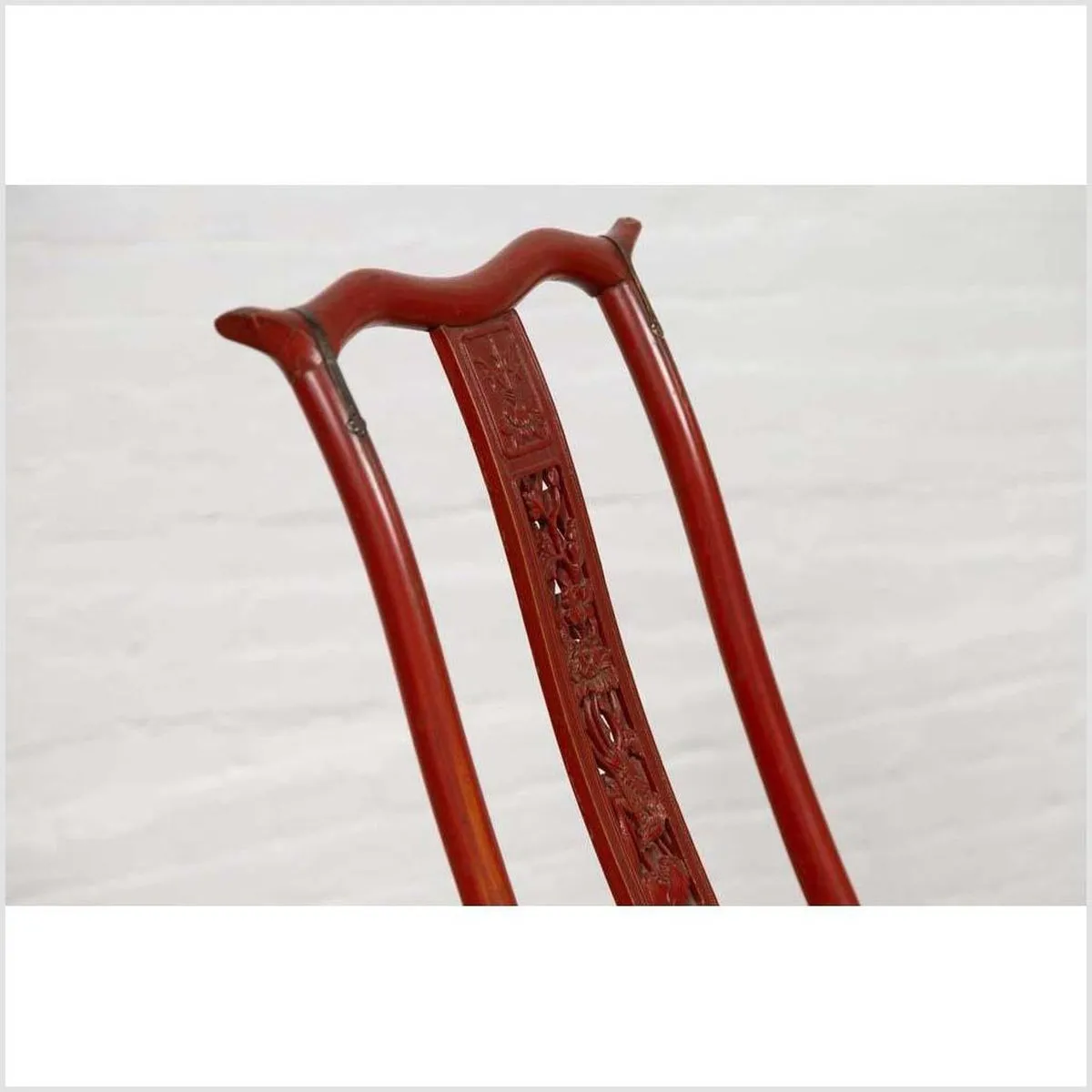 Antique Chinese Red Lacquered Folding Traveler's Chair with Footrest and Fabric