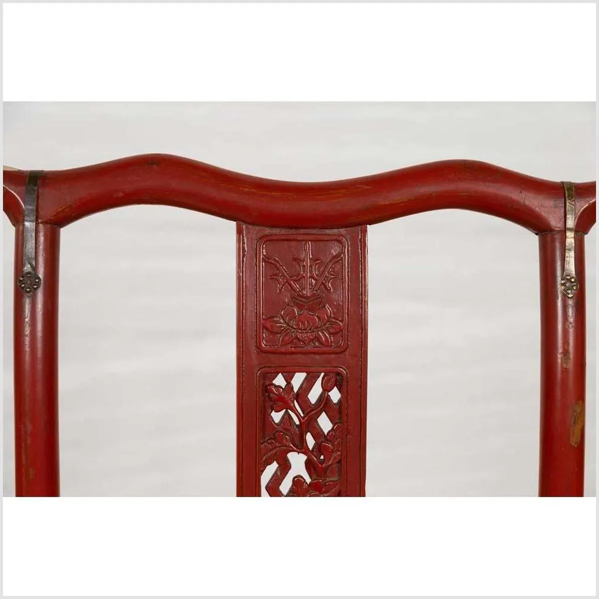 Antique Chinese Red Lacquered Folding Traveler's Chair with Footrest and Fabric