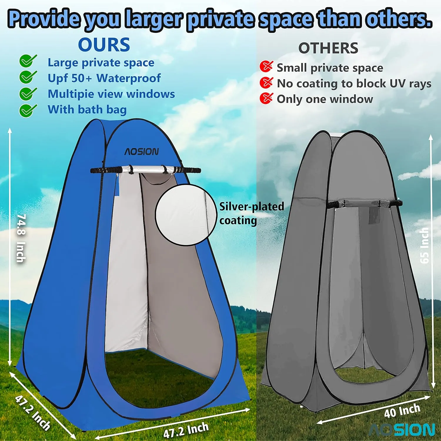 AOSION Privacy Shower Tent,Pop Up Changing Tent,Camp Bathroom Changing Dressing Room,Sun Sunshade Canopy Outdoor Rain Shelter for Camping Hiking Beach Picnic Fishing.