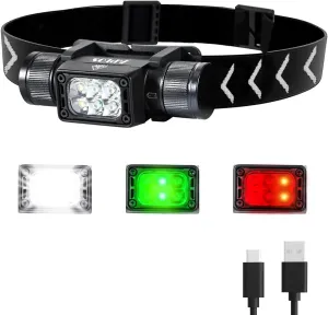 APLOS H350 Head Torch Rechargeable - 1800 Lumen Super Bright LED Headlamp, with 7 Lighting Modes IP67 Waterproof with red & Green Lights Headlight for Camping Hiking Fishing Work