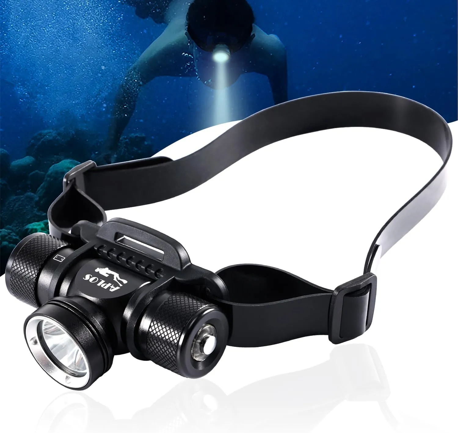 APLOS HP900 Diving Headlamp Rechargeable - 3000 Lumen Super Bright Scuba Dive Flashlight, Swimming Headlight IP68 Waterproof Professional Underwater Headlight 5 Modes for Snorkeling Caving
