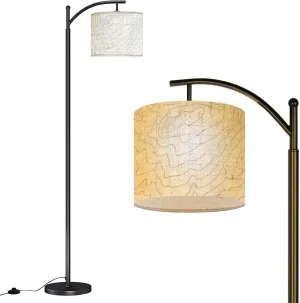Arc Floor Lamps Black White Topography Contour Outline Map Elevation Abstract Modern LED Adjustable Lampshade Standing Light for Living Room Reading Bedroom Office