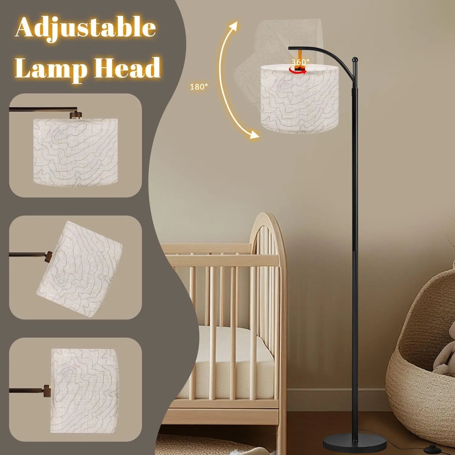 Arc Floor Lamps Black White Topography Contour Outline Map Elevation Abstract Modern LED Adjustable Lampshade Standing Light for Living Room Reading Bedroom Office