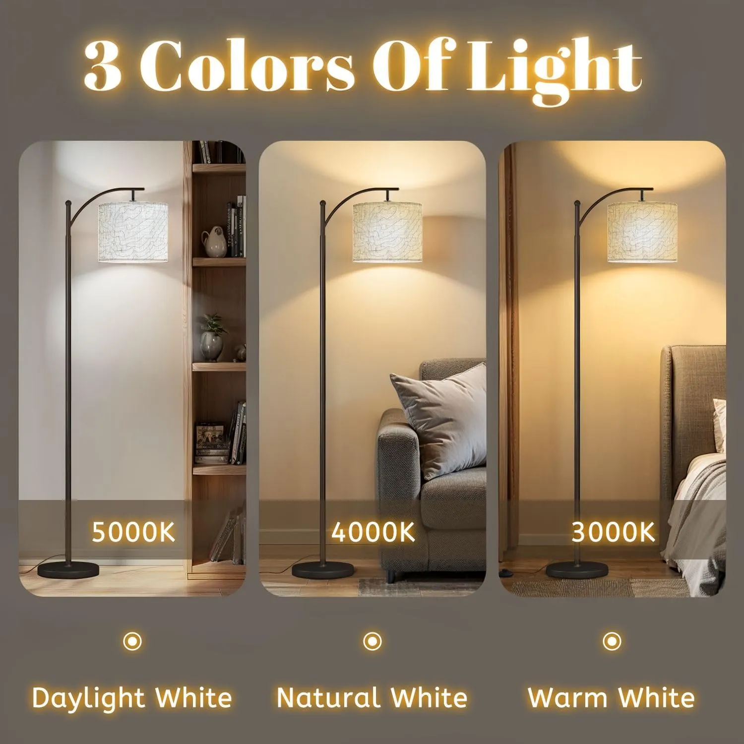 Arc Floor Lamps Black White Topography Contour Outline Map Elevation Abstract Modern LED Adjustable Lampshade Standing Light for Living Room Reading Bedroom Office