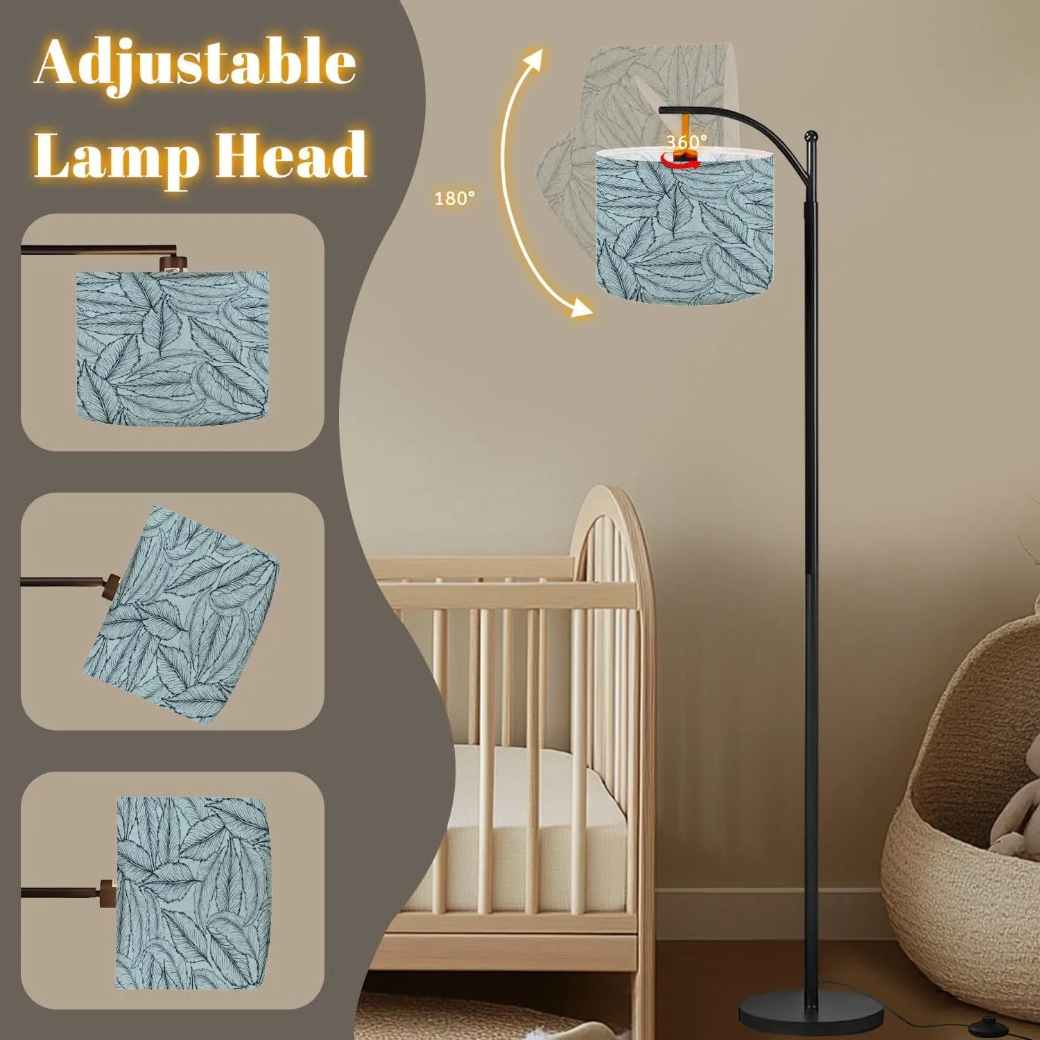 Arc Floor Lamps Hand Drawn Floral Outline Modern LED Adjustable Lampshade Standing Light for Living Room Reading Bedroom Office