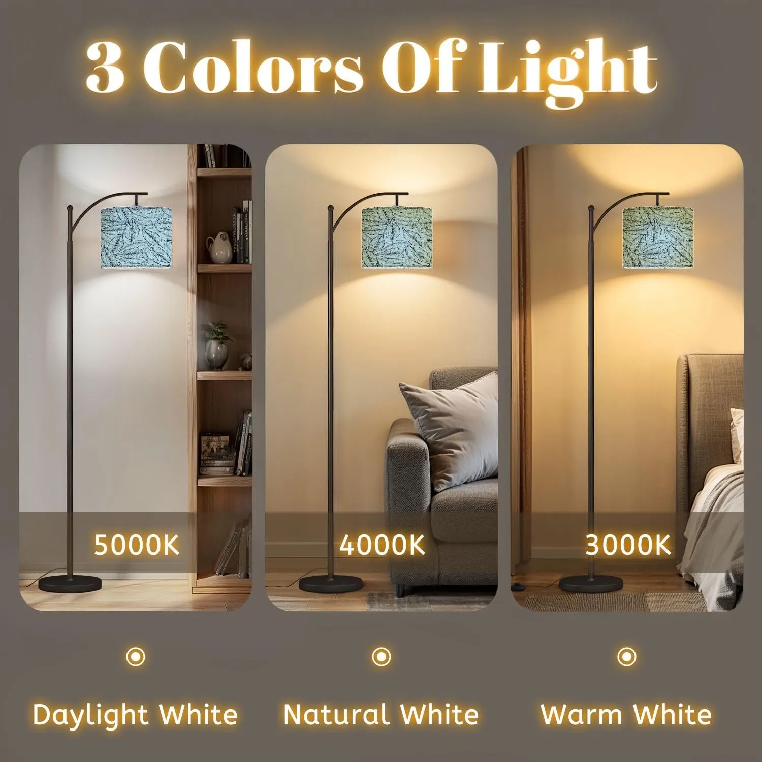 Arc Floor Lamps Hand Drawn Floral Outline Modern LED Adjustable Lampshade Standing Light for Living Room Reading Bedroom Office