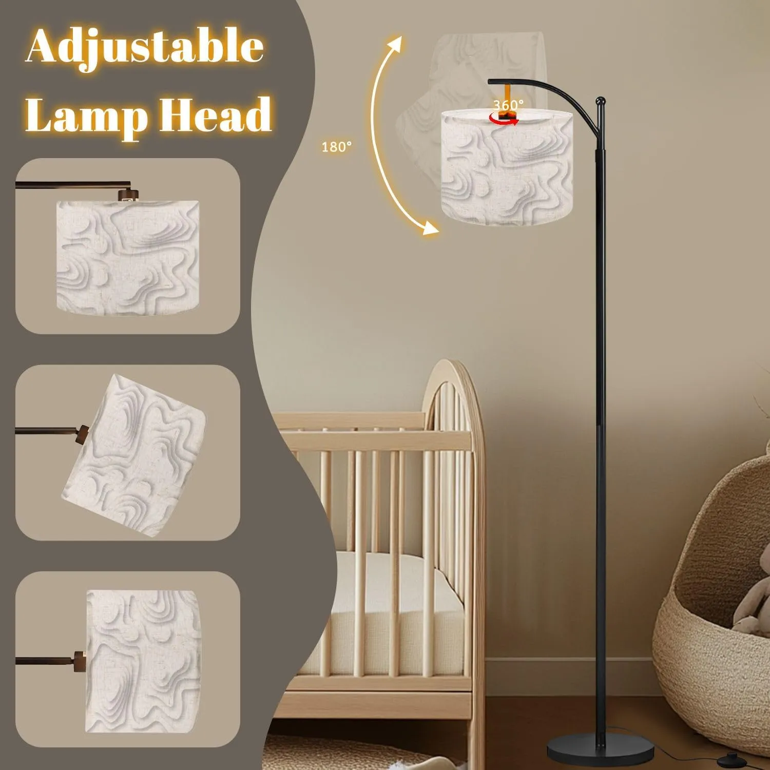 Arc Floor Lamps Lines Modern White Carve Wave line Abstract Luxury 3D Papercut Minimal Modern LED Adjustable Lampshade Standing Light for Living Room Reading Bedroom Office