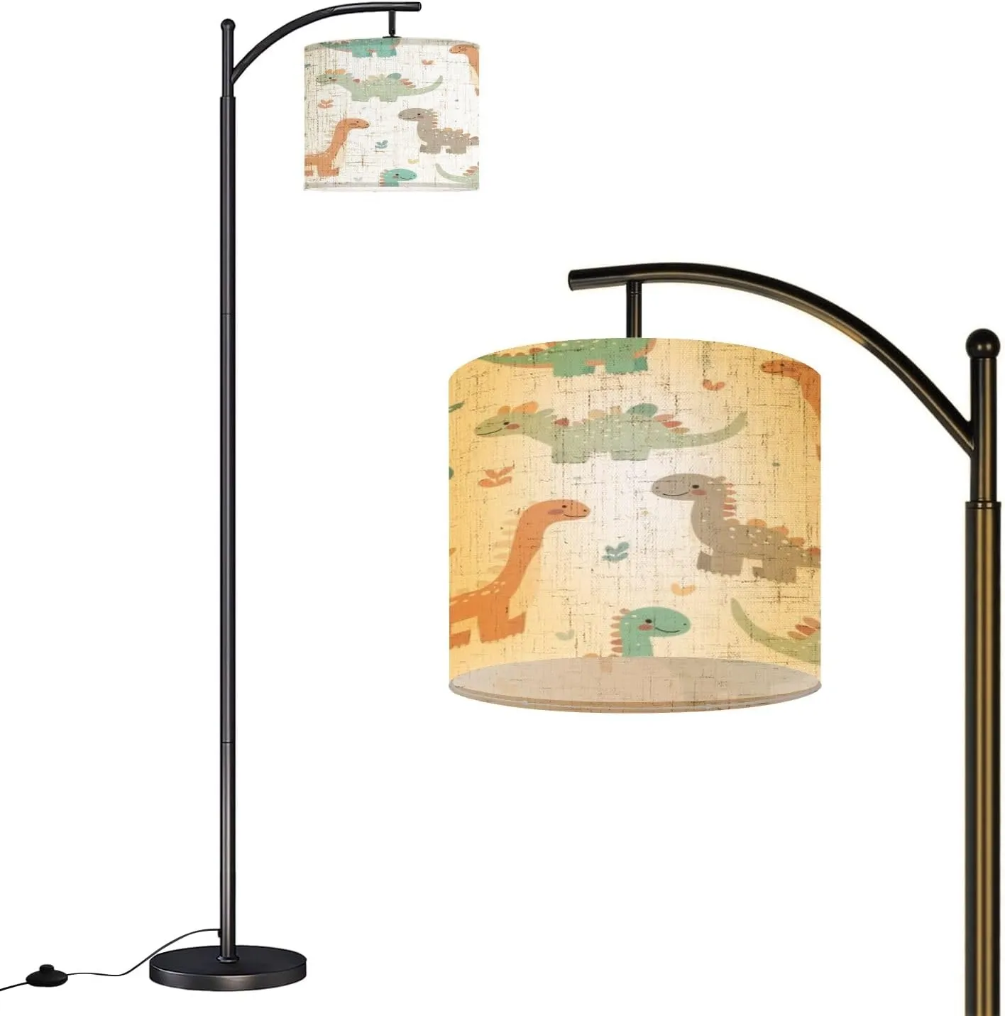 Arc Floor Lamps Seamless Pattern Cute Dinosaurs White Ideal for Children s Clothing Modern LED Adjustable Lampshade Standing Light for Living Room Reading Bedroom Office