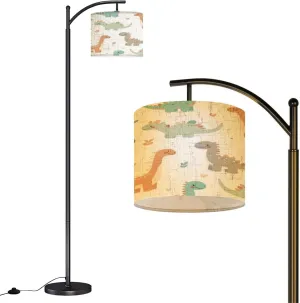 Arc Floor Lamps Seamless Pattern Cute Dinosaurs White Ideal for Children s Clothing Modern LED Adjustable Lampshade Standing Light for Living Room Reading Bedroom Office
